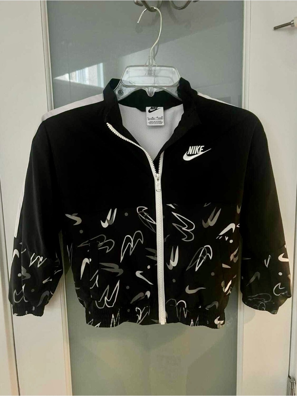 Nike Black and White Graphic Bomber Jacket for Kids
